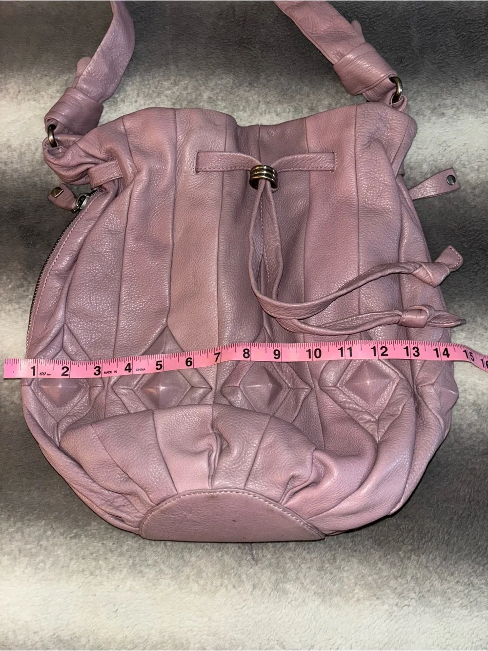 Elliott Lucca Lavender Leather Diamond Woven Bucket Hobo Shoulder Bag